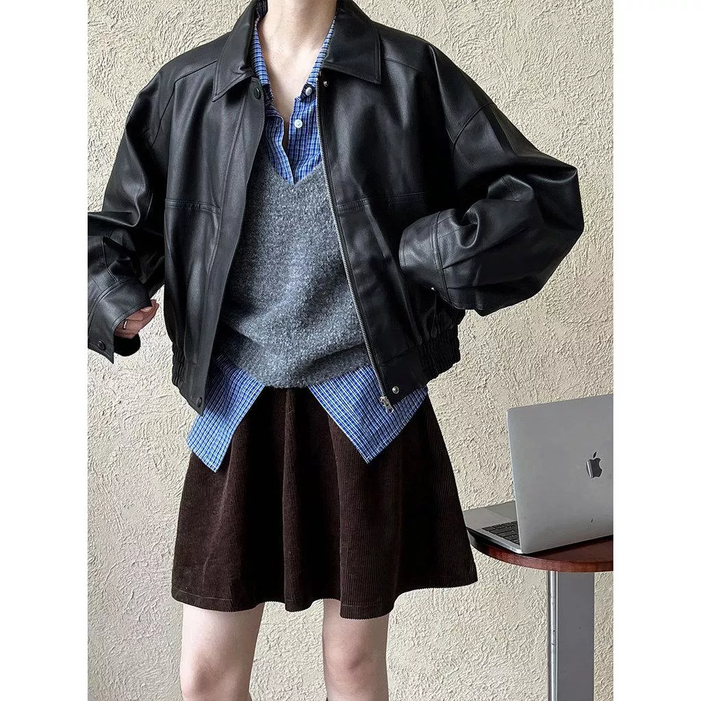 DANDT 港風皮衣外套女2026早春新款寬鬆短款pu機車皮夾克上衣9701(26 MAR LUC)