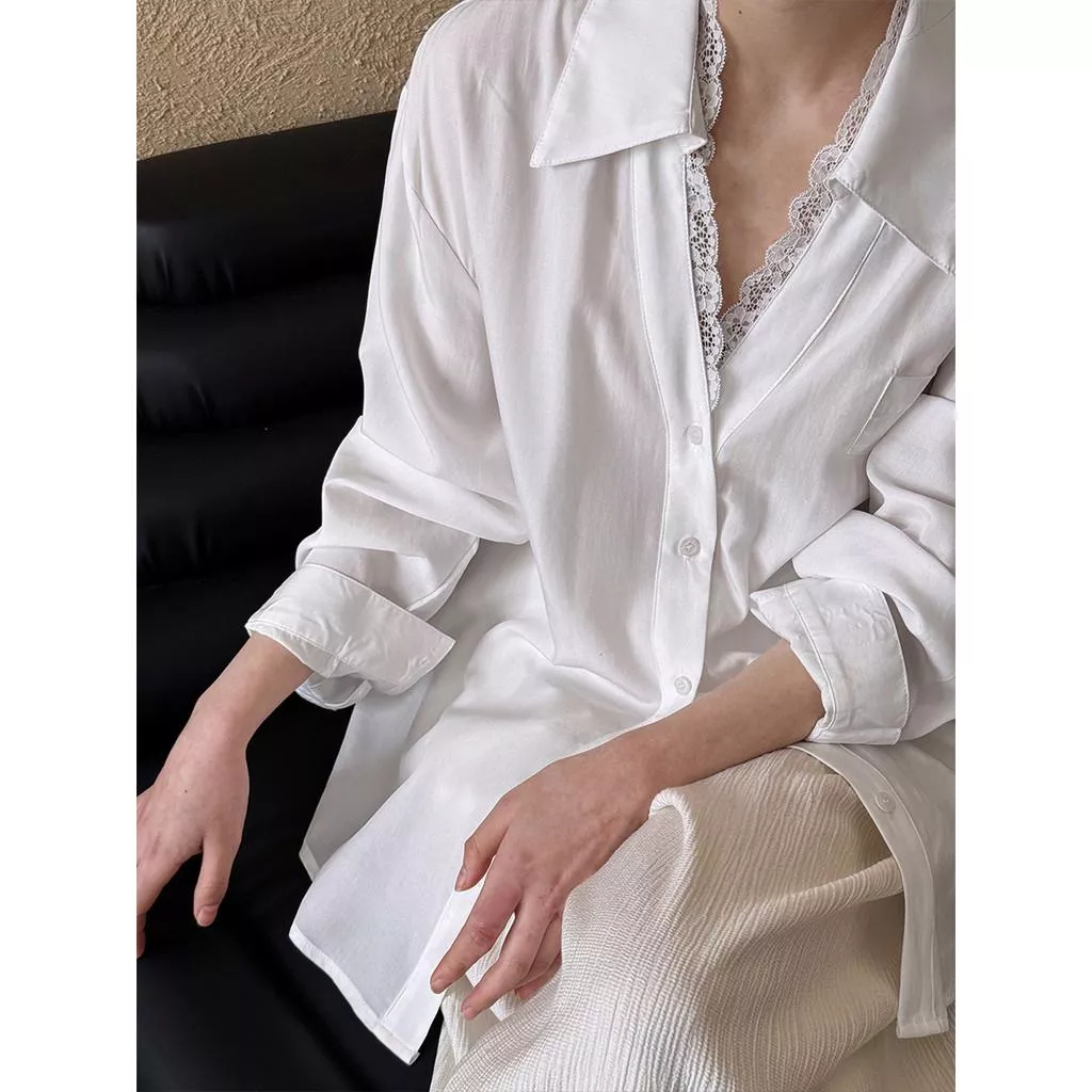 DANDT 法式polo領蕾絲拼接襯衫女春季新款小衆高級感氣質上衣3550(26 MAR LUC)
