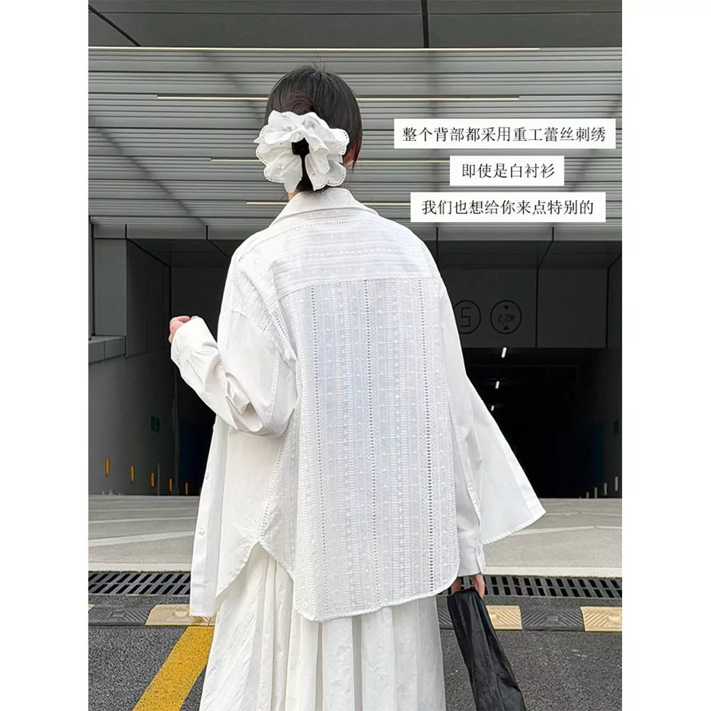 DANDT 翻領寬鬆襯衫女2026春季新款後背鏤空設計感襯衣長袖上衣3786(26 MAR LUC)