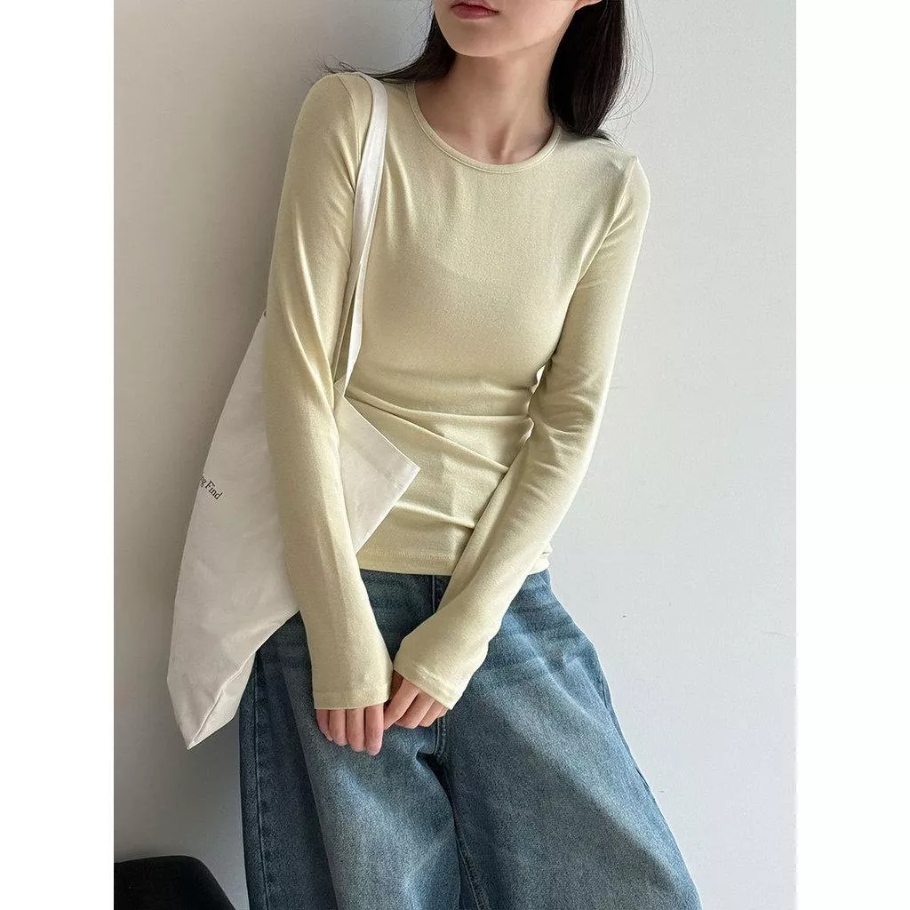 DANDT 基礎純色簡約正肩百搭修身打底衫女早春新款疊穿內搭T恤2159(26 MAR LUC)