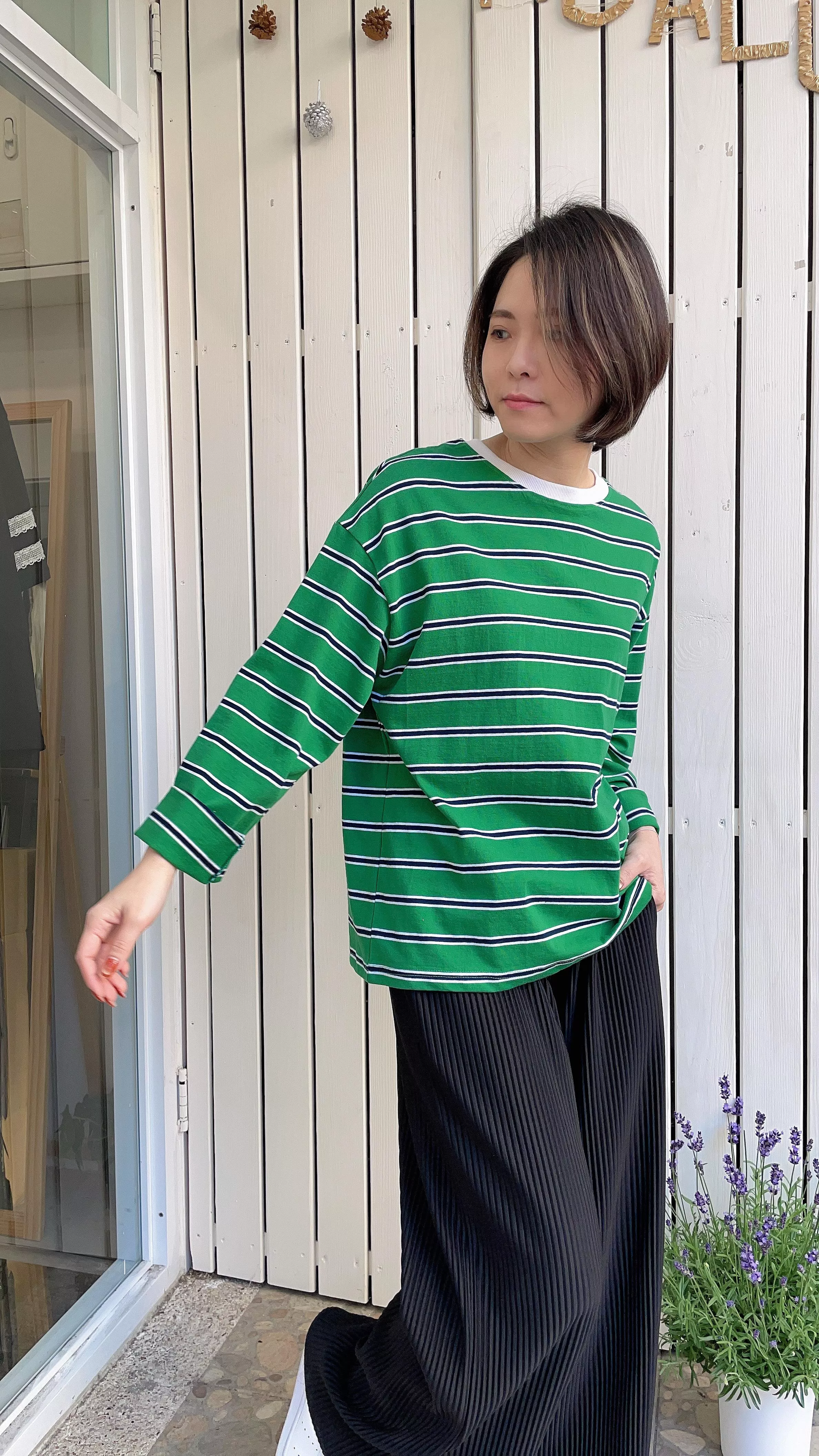 圓領橫條棉衣