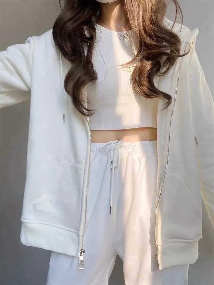 原宿BF風純色連帽開衫外套