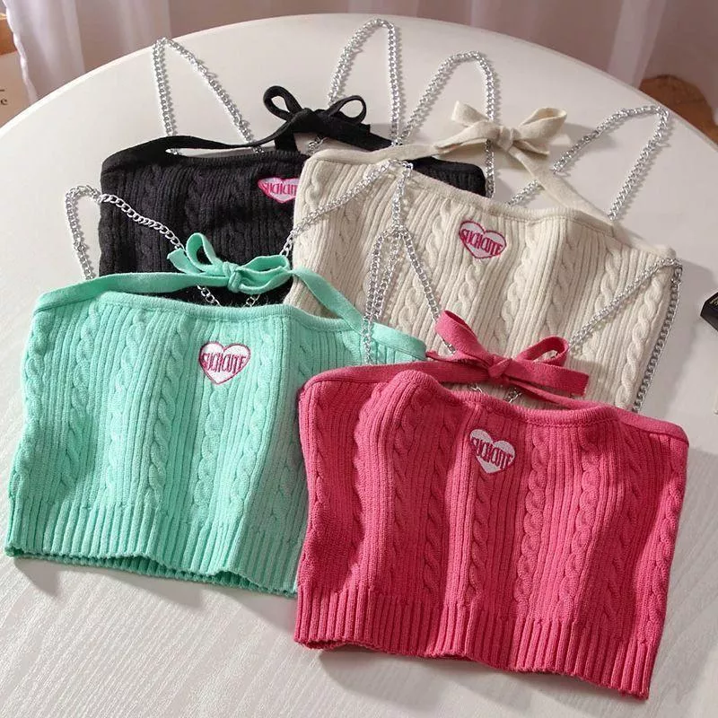 甜辣小眾掛脖短款針織吊帶背心