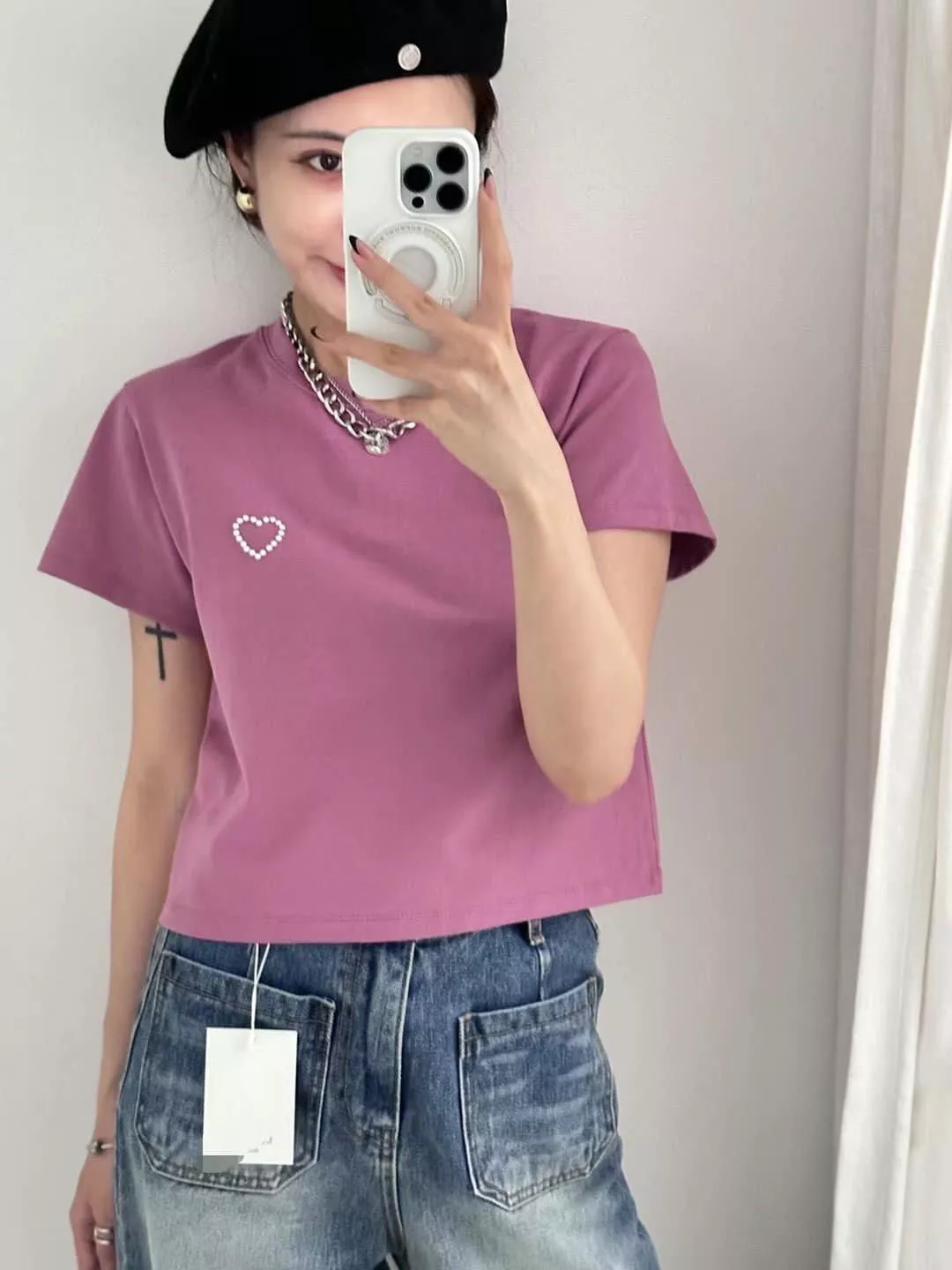 小珍珠愛心質感舒適短袖上衣