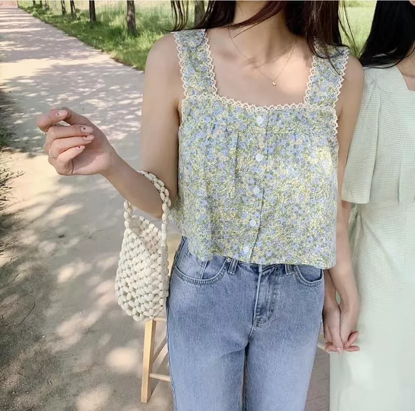 碎花方領小背心