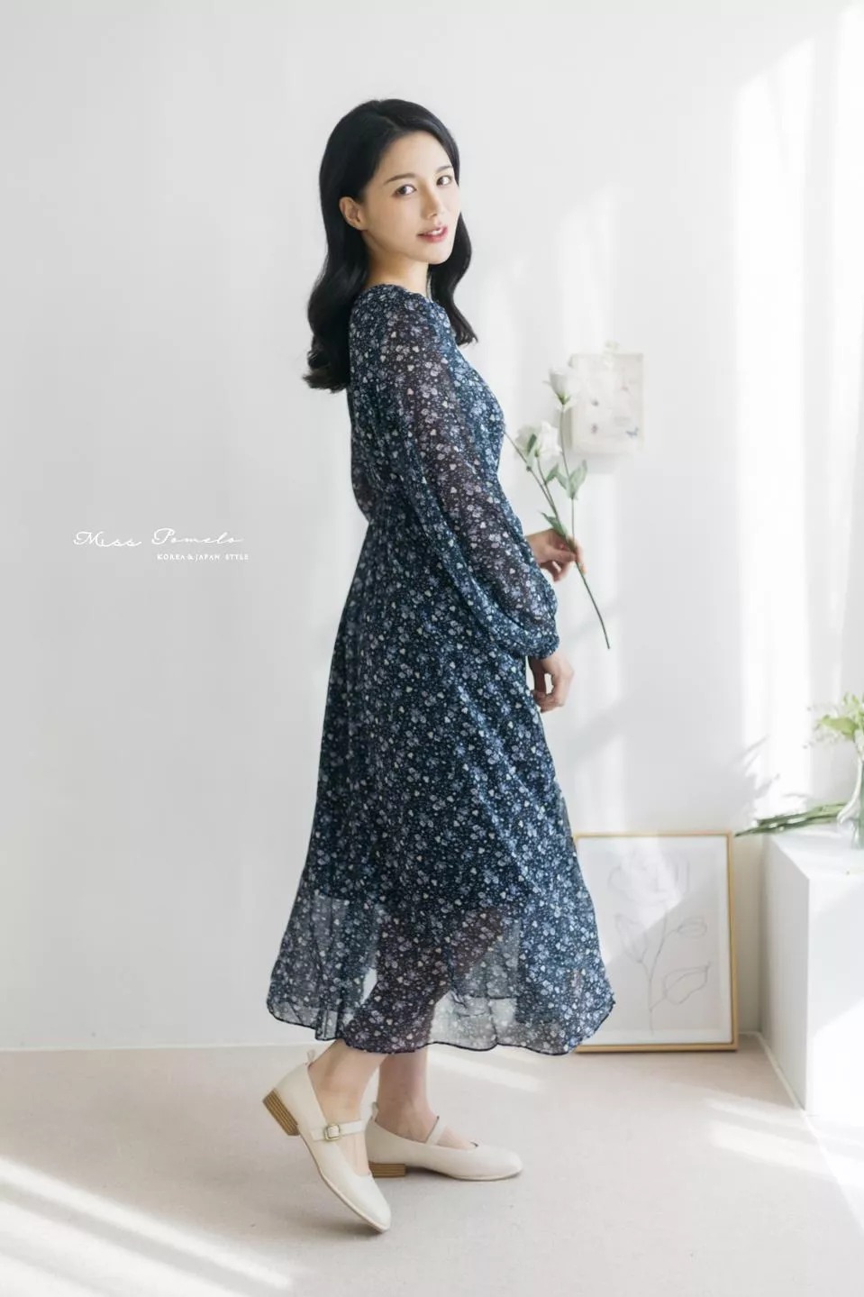 自訂款｜碎花洋裝。正韓復古甜美V領飄逸雪紡長洋裝