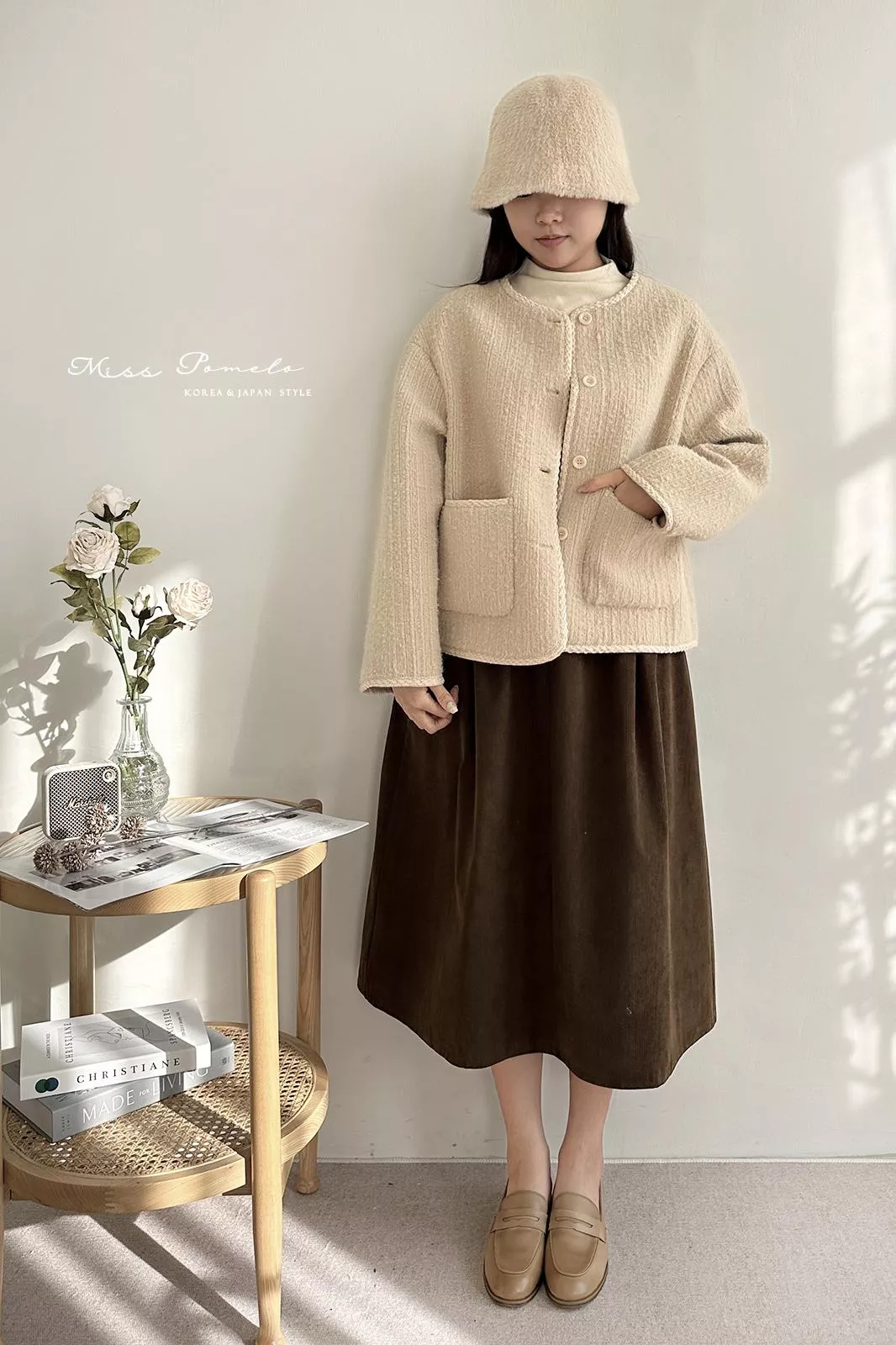 絕版孤品｜溫暖好質感。韓國經典麻花滾邊小香風毛料寬鬆保暖短版繭型外套