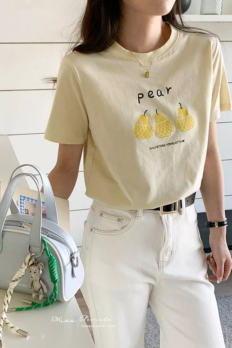 短袖T恤｜Summer Pear。韓系休閒減齡百搭字母印花圓領短袖上衣