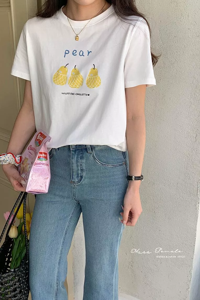 短袖T恤｜Summer Pear。韓系休閒減齡百搭字母印花圓領短袖上衣