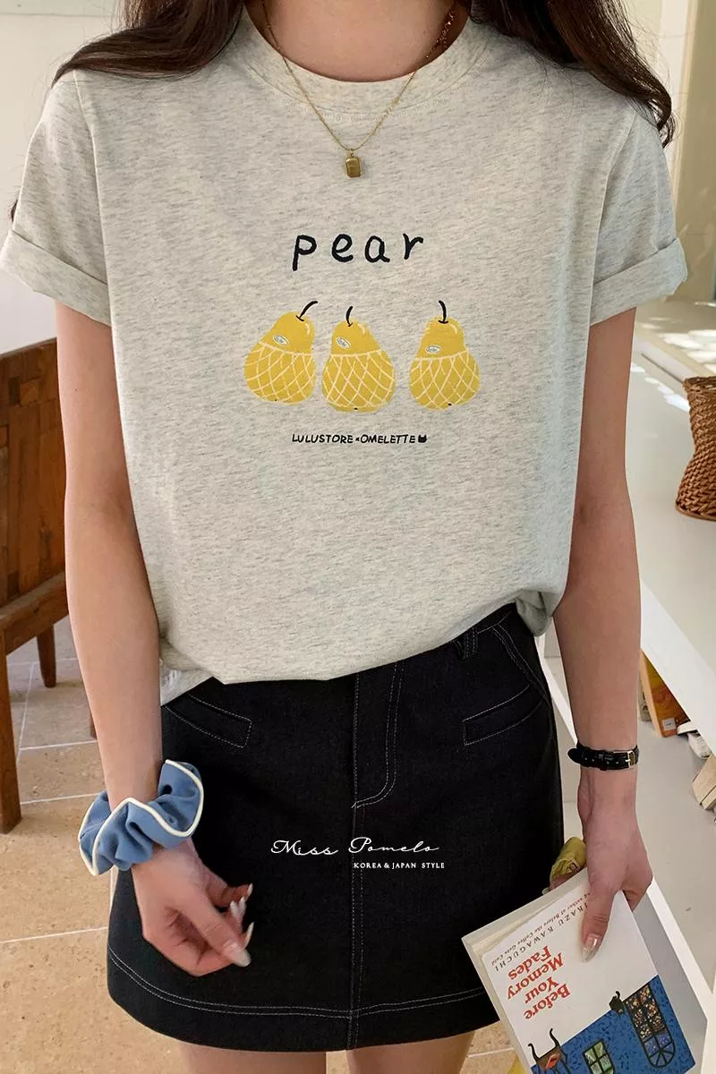 短袖T恤｜Summer Pear。韓系休閒減齡百搭字母印花圓領短袖上衣