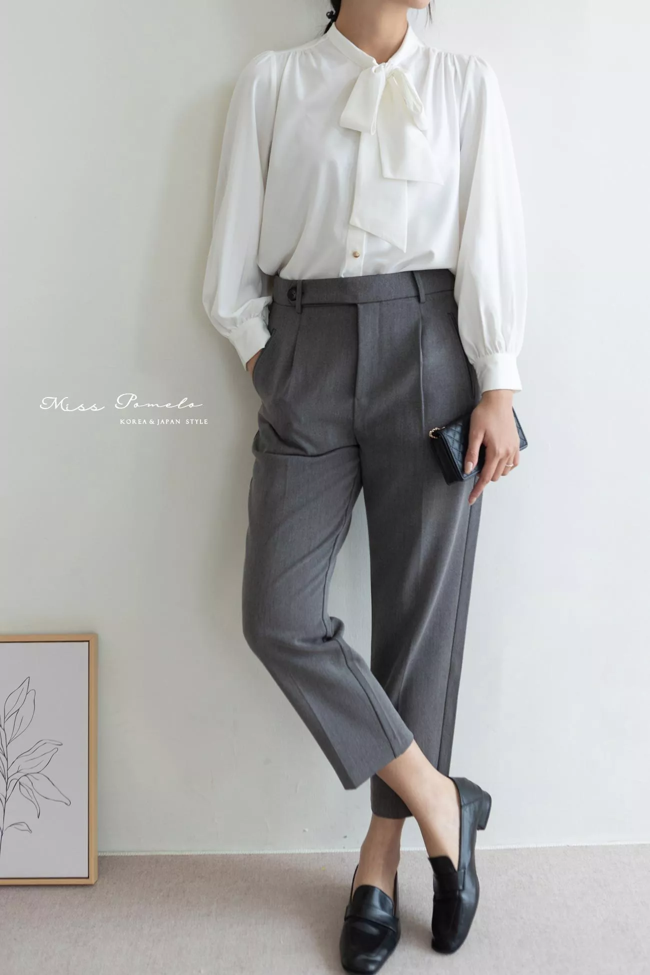 絕版孤品｜知性簡約。韓系經典後鬆緊腰百搭顯瘦口袋高腰煙管褲