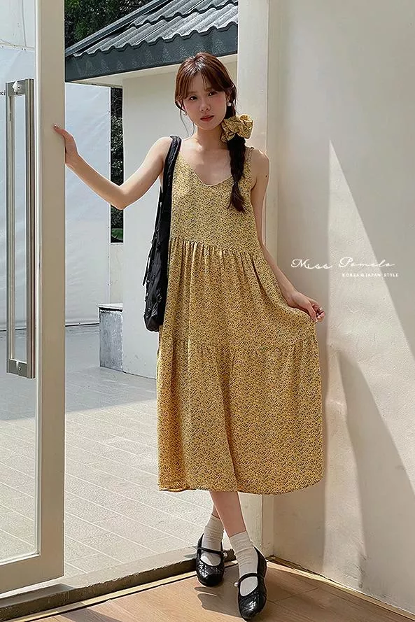 絕版孤品｜午後花園。日系小復古寬鬆雪紡細肩帶娃娃裙