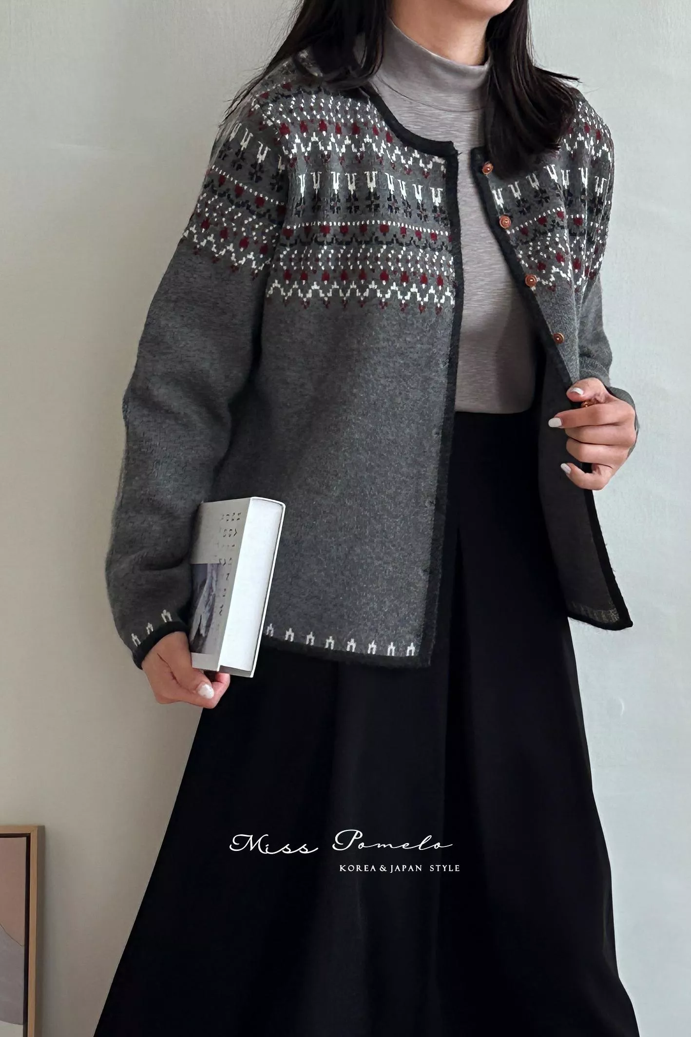 絕版孤品｜費爾島提花。北歐溫暖質感民族風圓領針織毛衣外套（北歐灰）