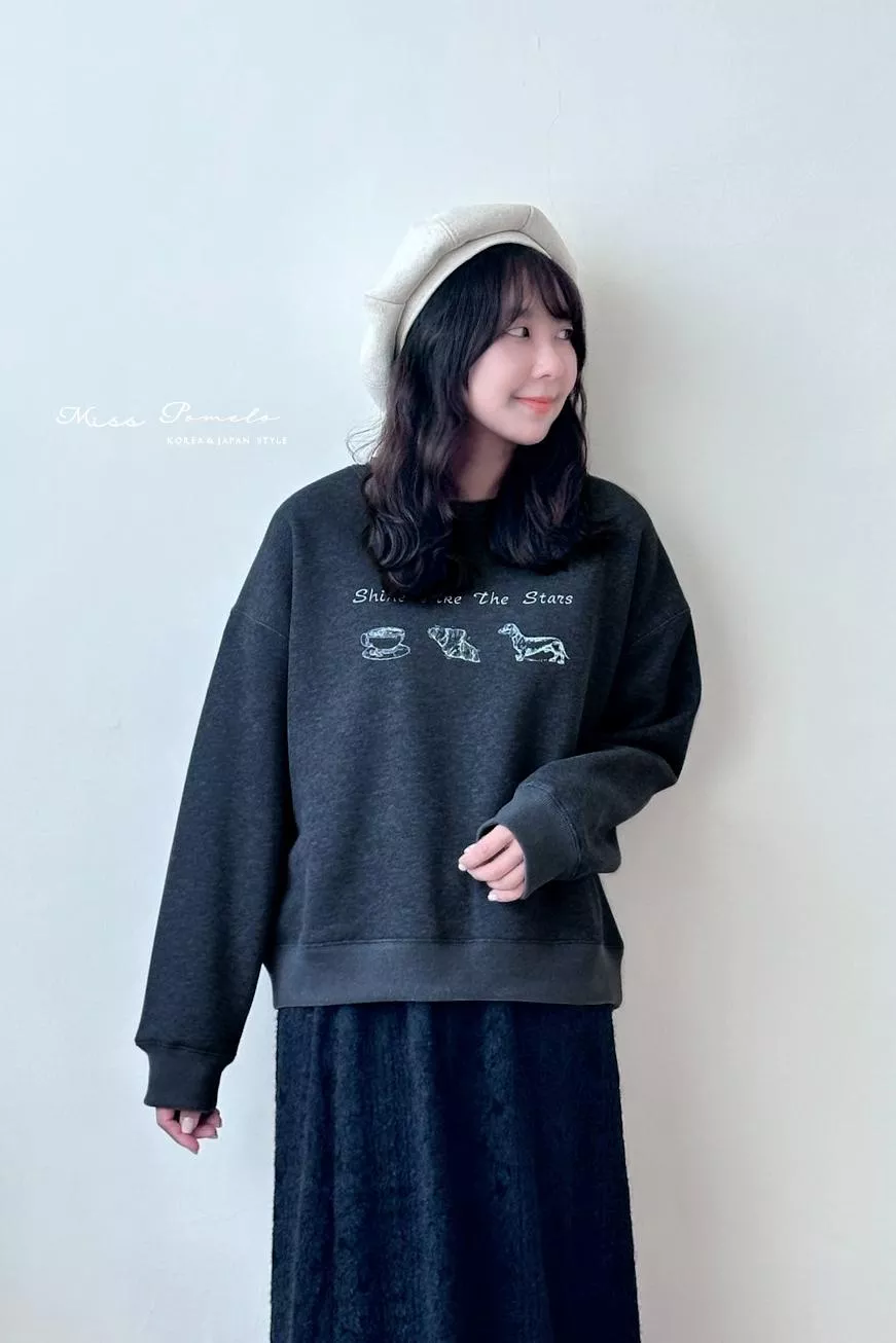 大學Tee｜Shine Like The Stars。日系休閒刷絨字母印花長袖T恤