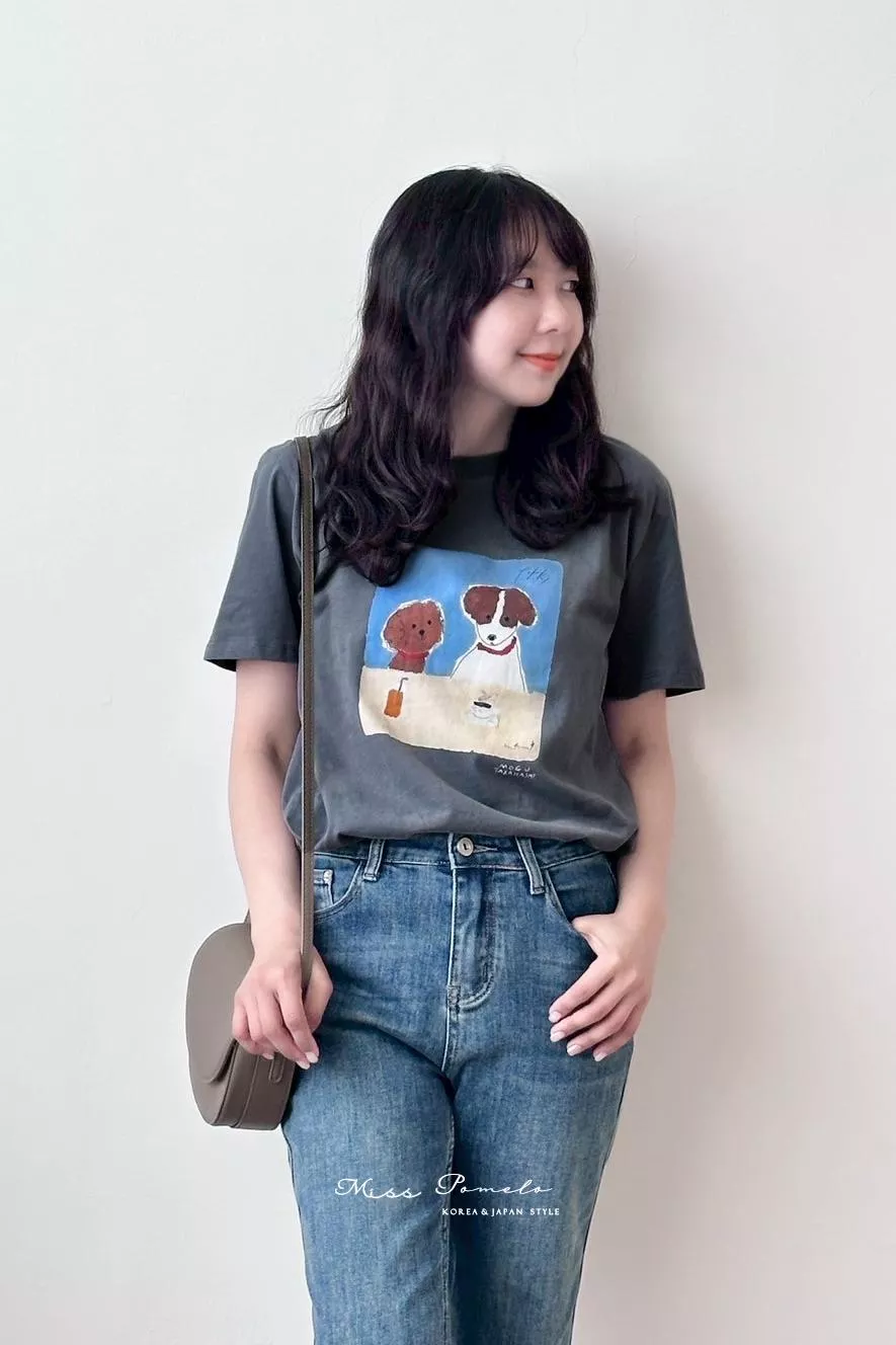 短袖T恤｜Daily Smile。小狗勾插畫印花短袖Tee