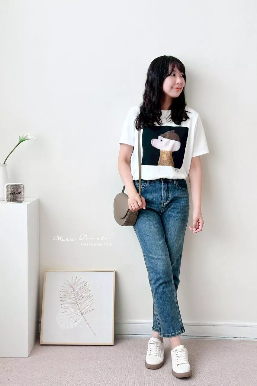 短袖T恤｜Little dog in Knit。小狗勾插畫印花磨毛棉短袖Tee