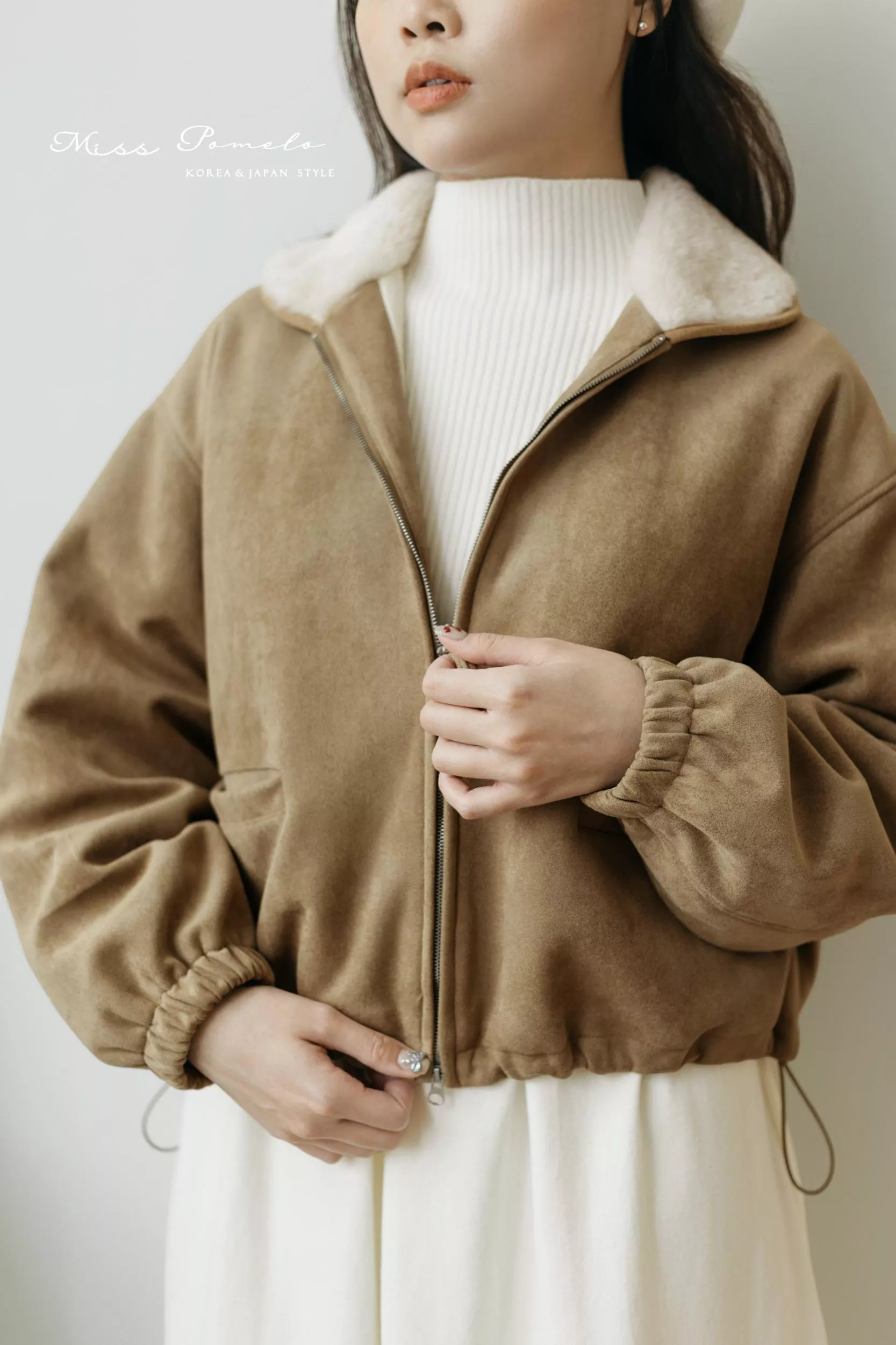 羊皮絨外套｜溫暖冬日。日系復古質感毛絨領羽絨寬鬆短版大衣外套