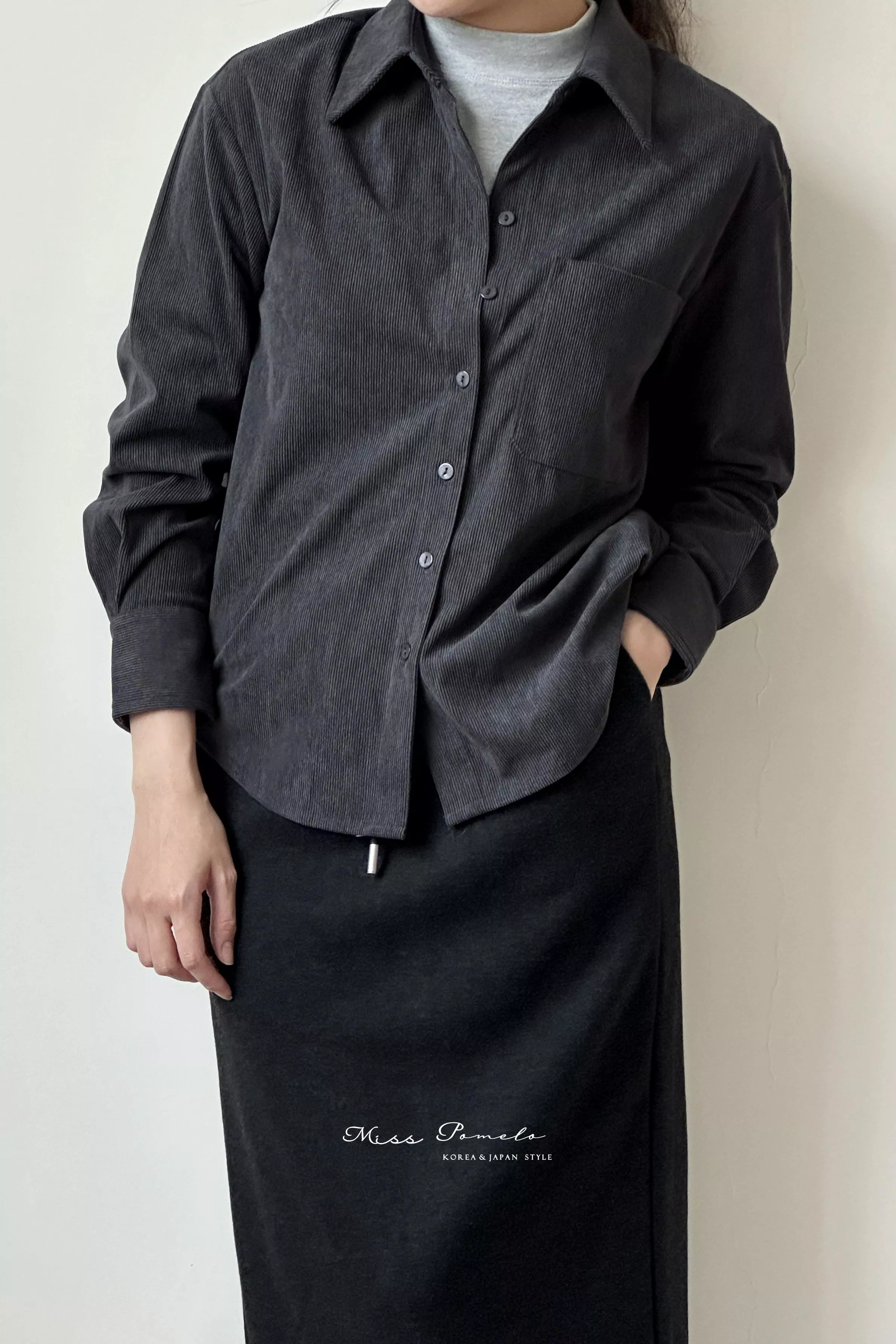 燈芯絨長袖襯衫｜冬日序章。日系復古文青翻領口袋長袖襯衫