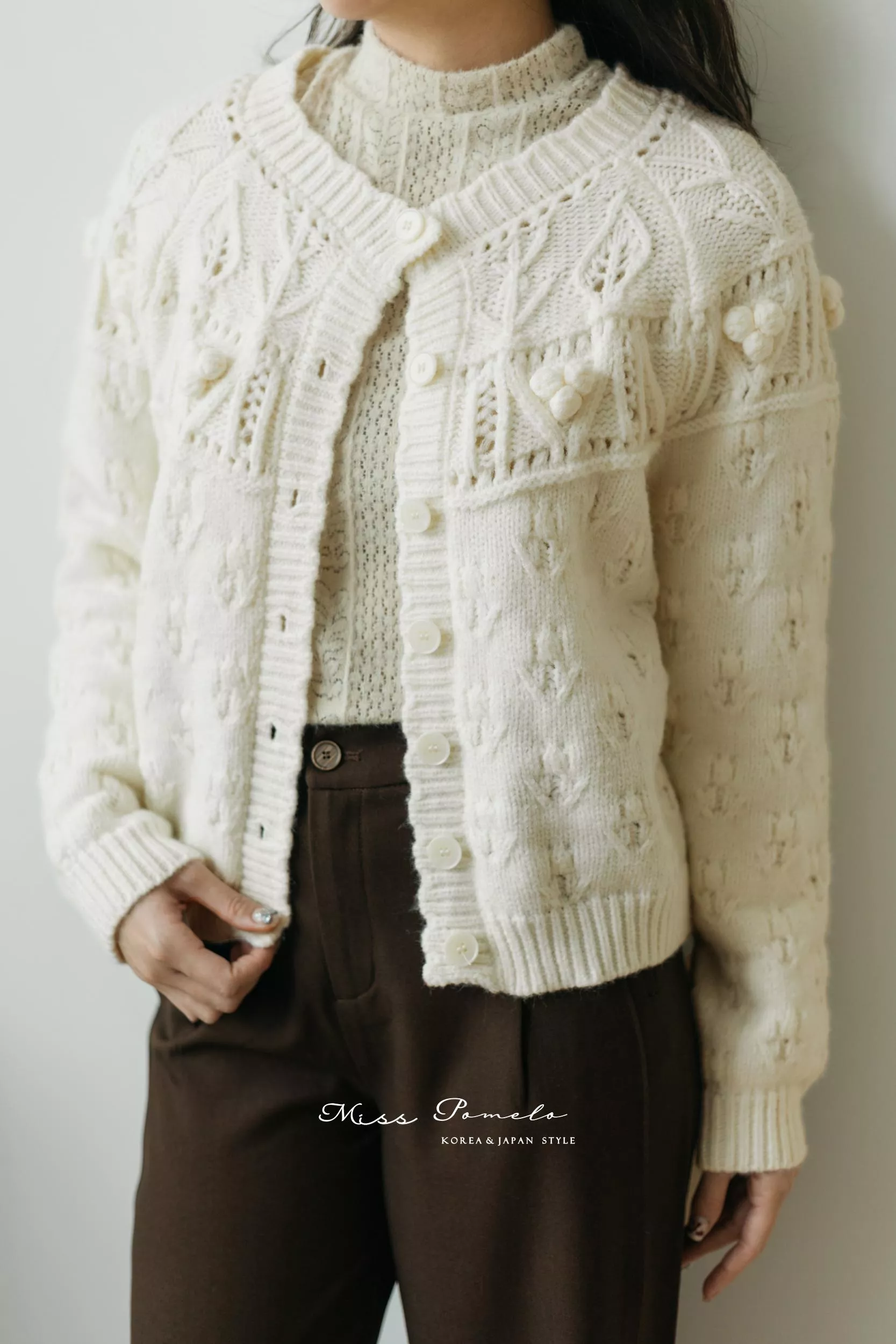 毛衣外套｜森林果園。日系復古溫暖手工立體球球鏤空編織針織外套