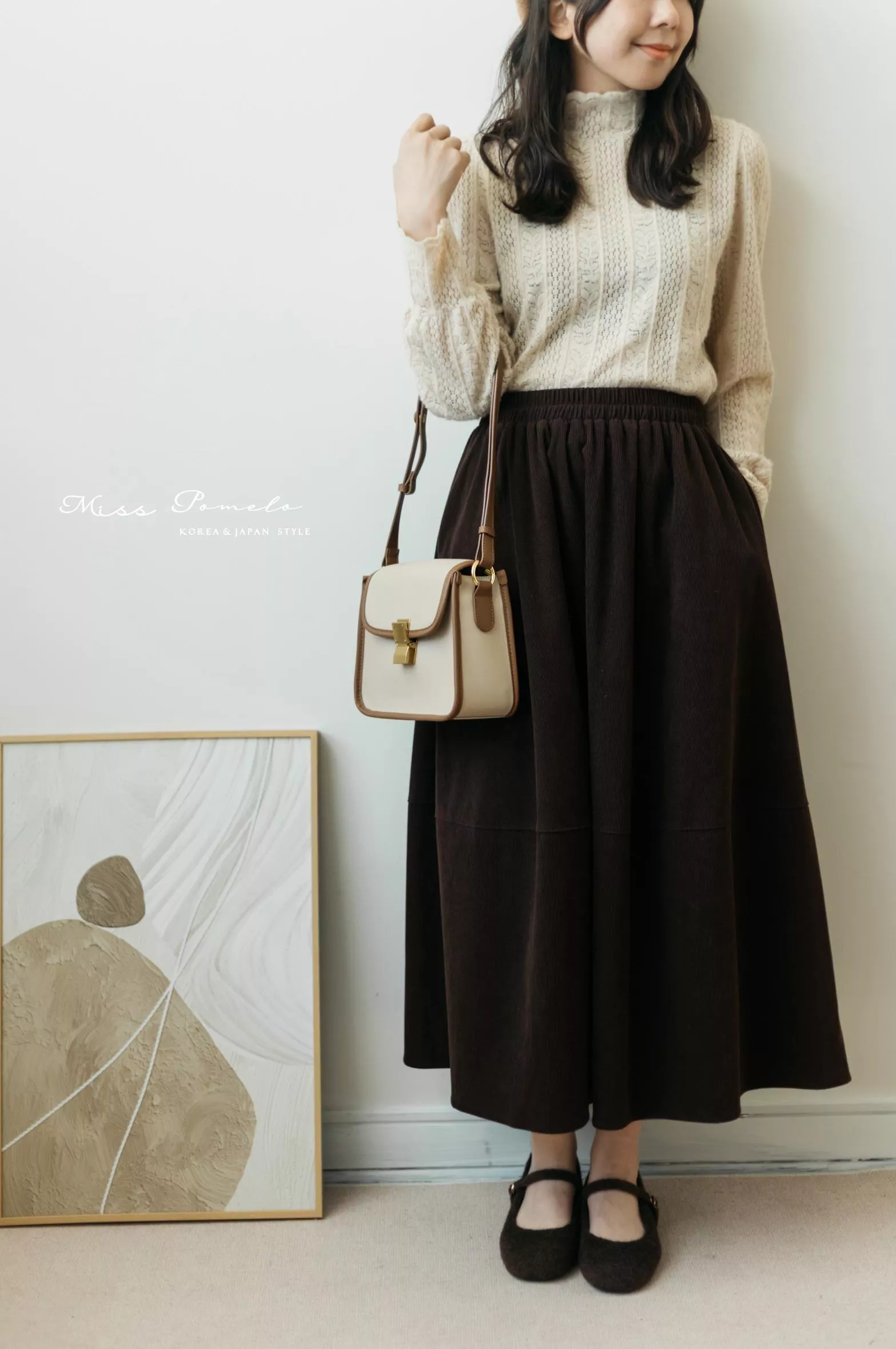 燈芯絨花苞A字裙｜冬日暖意。日系復古鬆緊高腰口袋長裙、傘裙（暖栗咖）