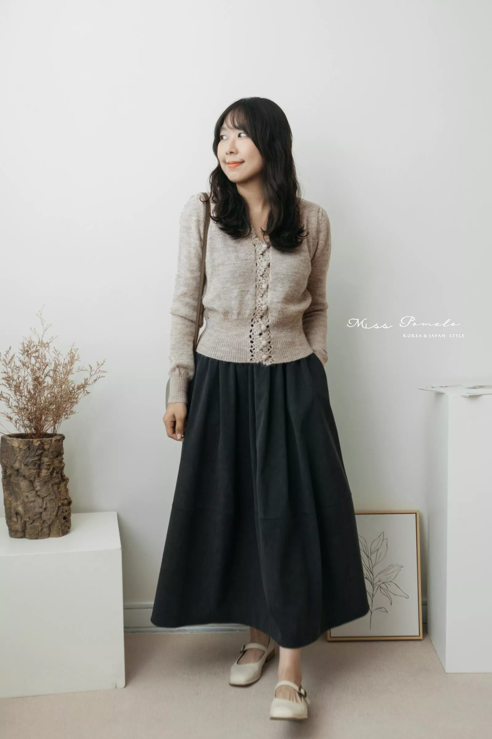燈芯絨花苞A字裙｜冬日暖意。日系復古鬆緊高腰口袋長裙、傘裙（霧深灰）