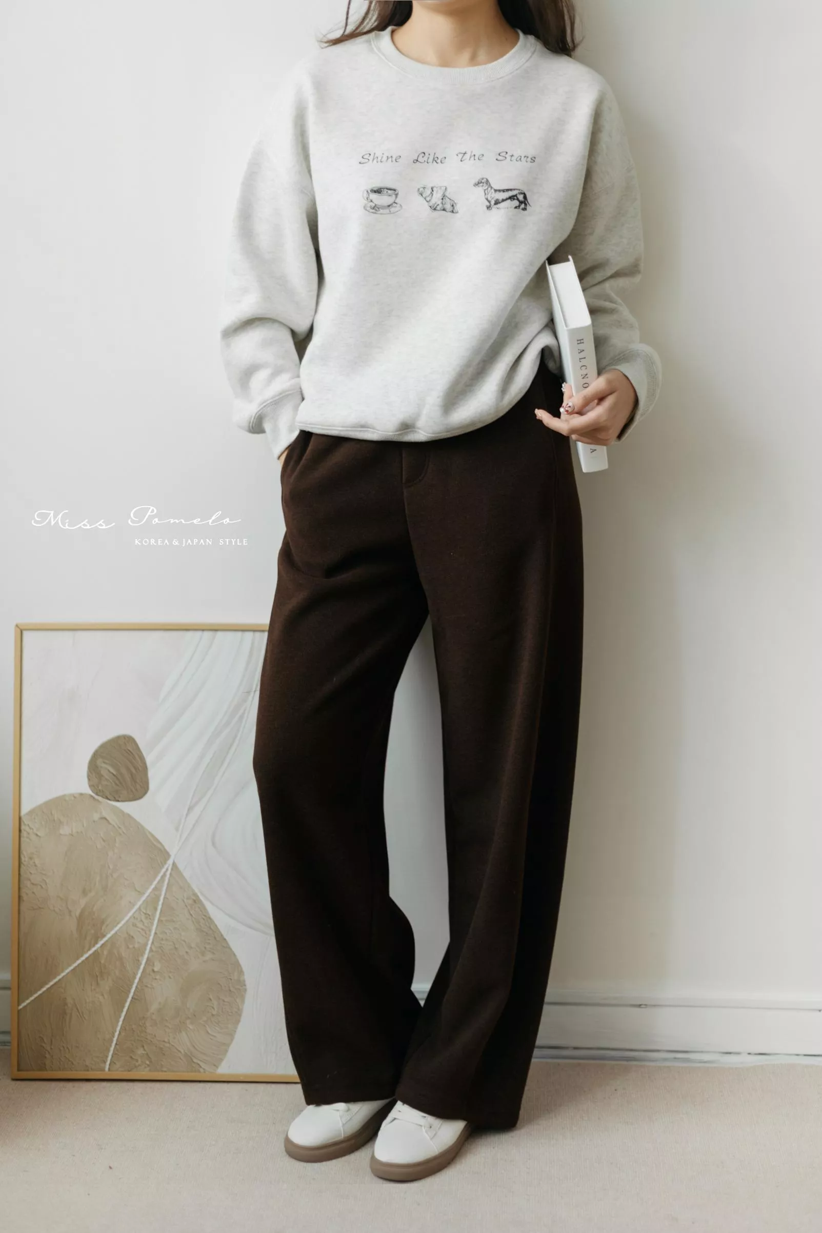 醋酸羊毛香蕉褲｜好穿又顯瘦！鬆緊腰口袋休閒褲寬褲。闊腿褲。落地褲（可可咖）