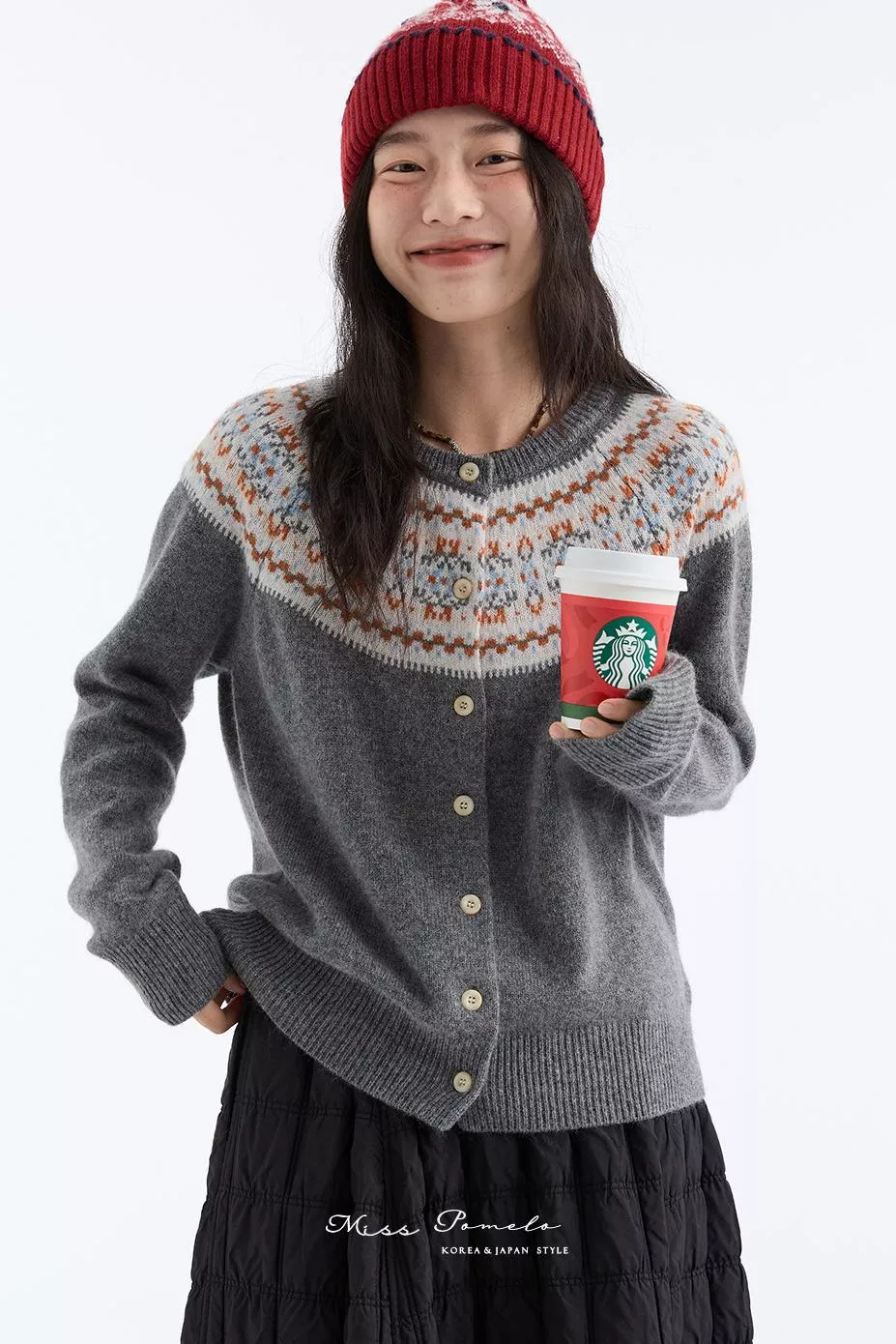 北歐提花針織外套｜Nordlys 北境之光．費爾島提花羊毛開襟外套（峽灣霧灰）