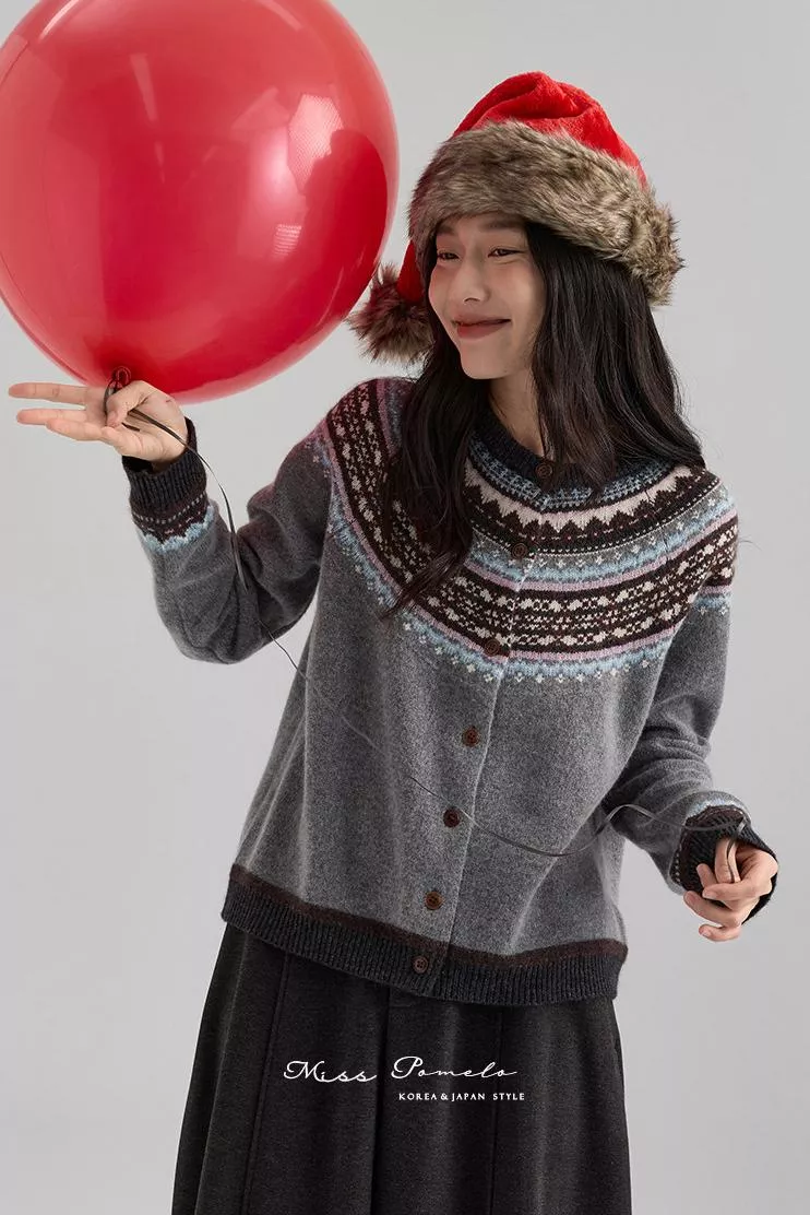 費爾島提花毛衣外套｜Winter Light．50%羊毛針織外套（霧灰森林）