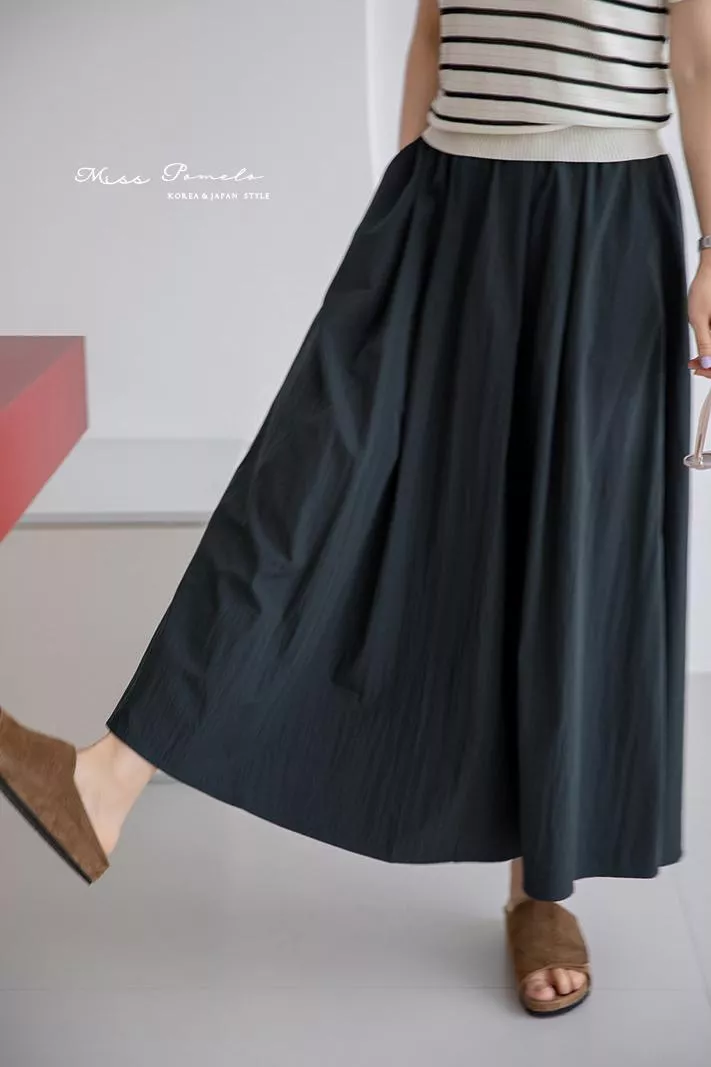 皺感肌理A字裙｜輕盈輪廓。法式經典慵懶鬆緊高腰口袋大裙襬長裙（霧岩灰）