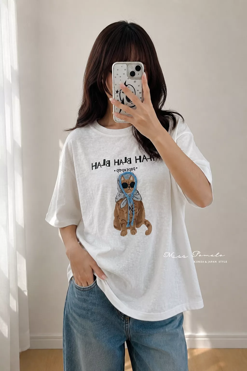 貓咪短袖T恤｜Cool Cat．法式幽默橘貓貓印花立體麻花編織短袖上衣 ( 晨曦奶霜 )