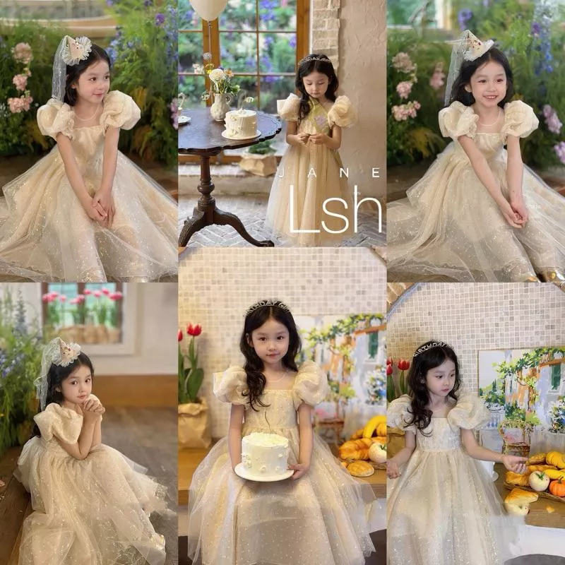 •*¨𝒍𝒔𝒉 𝒑𝒓𝒊𝒏𝒄𝒆𝒔𝒔幼兒園畢業典禮服 冰雪公主裙 女童畢業典禮禮服 女童拍照洋裝 香檳色洋裝