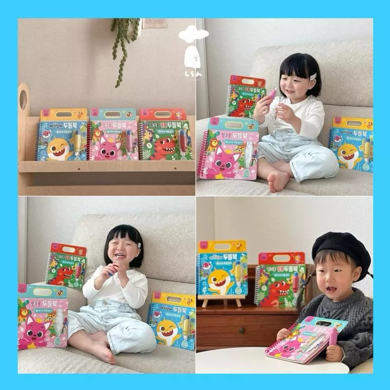 韓國玩具批發價•ᴥ•𝙋𝙞𝙣𝙠𝙛𝙤𝙣𝙜 水畫冊韓國碰碰狐鯊魚寶寶水畫冊/卡通水畫本/聖誕禮鯊魚寶寶Babyshark水畫冊