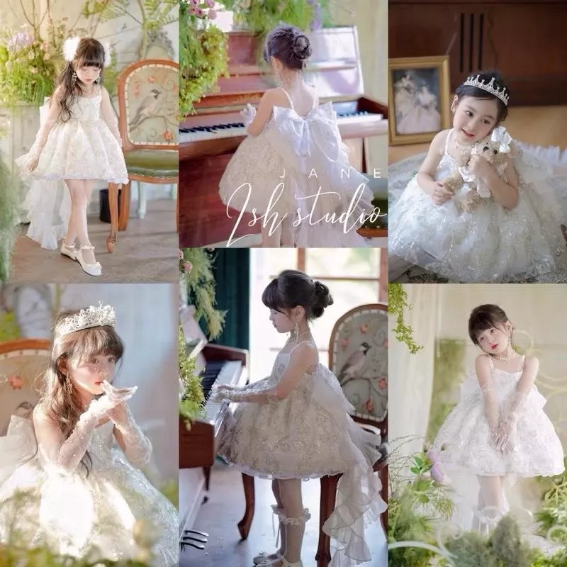 •*¨𝒍𝒔𝒉 𝒑𝒓𝒊𝒏𝒄𝒆𝒔𝒔幼兒園畢業典禮服 冰雪公主裙 女童畢業典禮禮服 女童拍照洋裝 白色洋裝