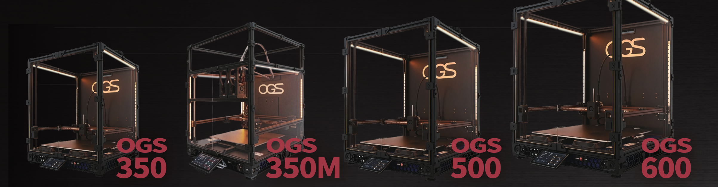 OGS 3D列印機 400、500、600 機型尺寸比較