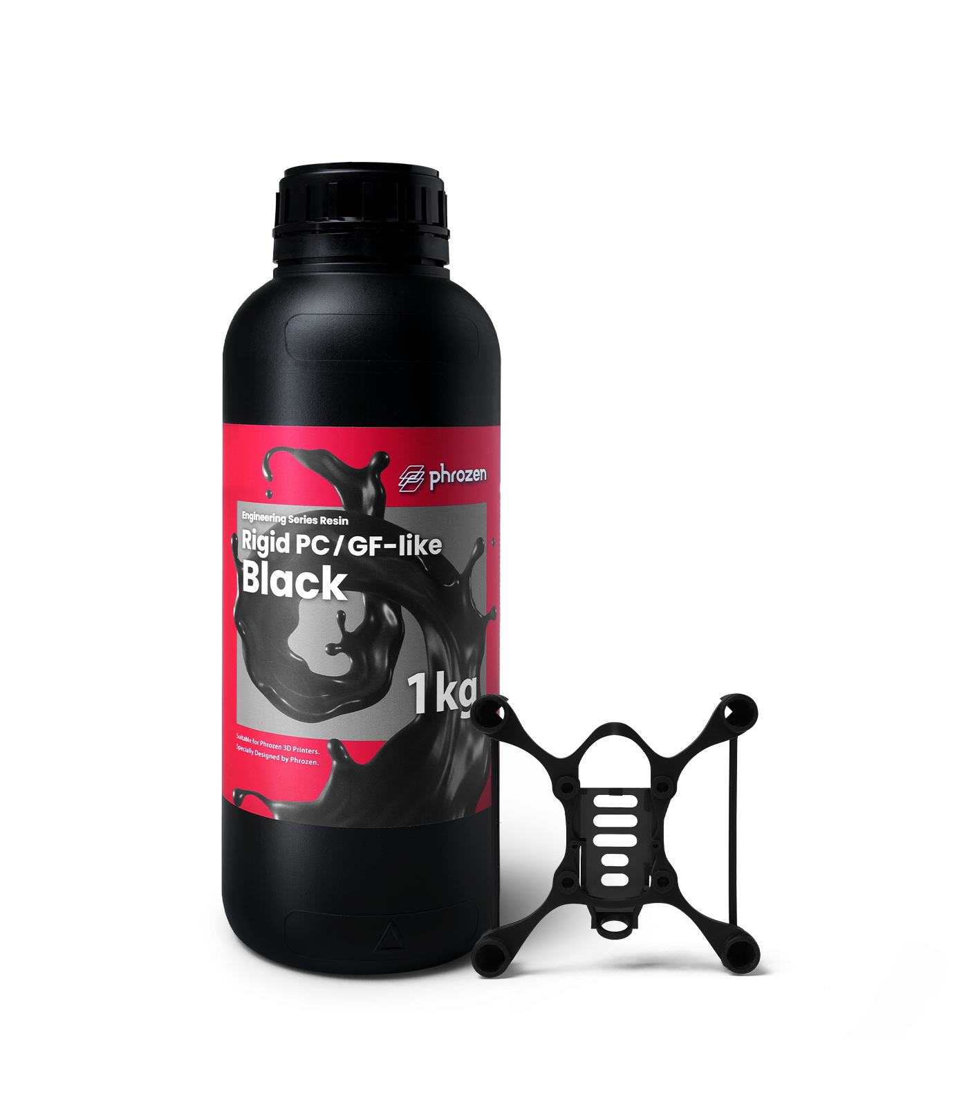 Phrozen PC/GF Like 剛性樹脂 黑色 1kg 與列印零件