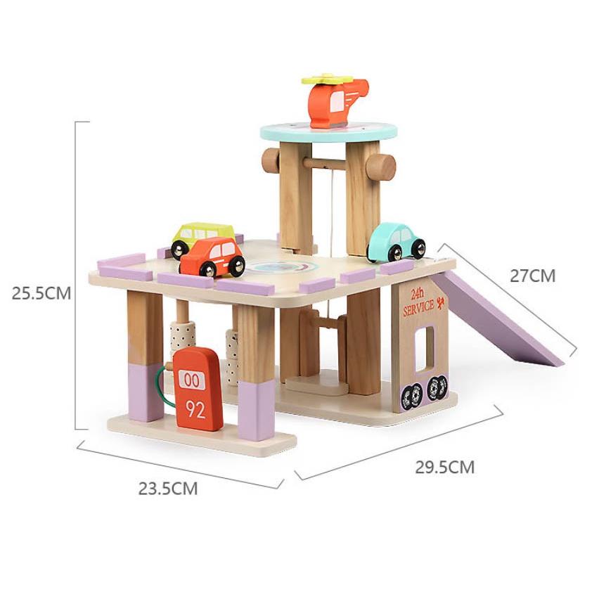 木製雙層停車場 軌道車 木製小車 立體停車場 木製小汽車 停車場玩具 家家酒 家家酒玩具 C032
