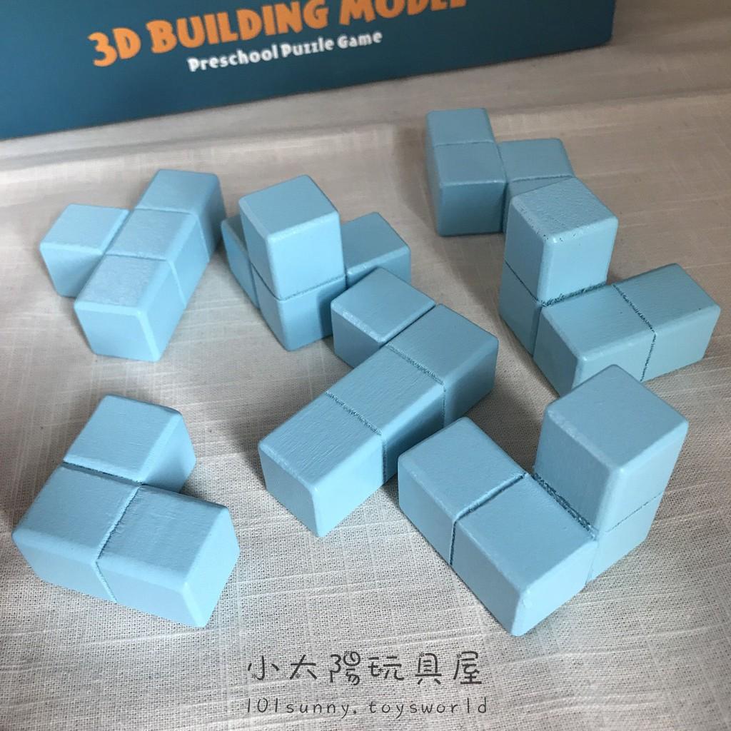 木製立體3D建構積木 60關卡 木製俄羅斯方塊 木製疊疊樂 3D建築模型 拼塔積木 幾何玩具 A087