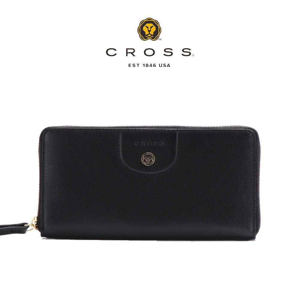 【CROSS】限量1折 頂級NAPPA小牛皮拉鍊長夾 安娜系列(黑色) 全新專櫃展示品
