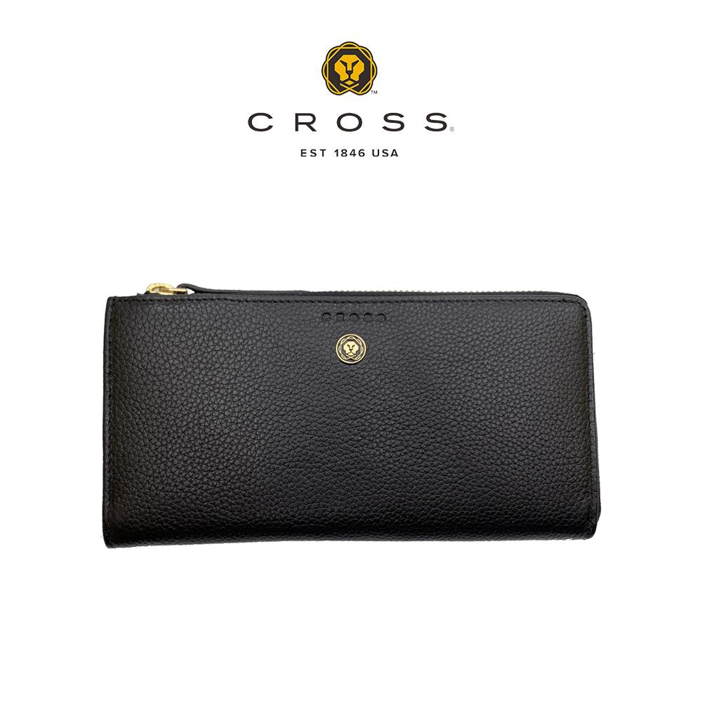 【CROSS】頂級小牛皮荔枝紋超薄型L形拉鍊長夾 卡瑞莎系列 (黑色)