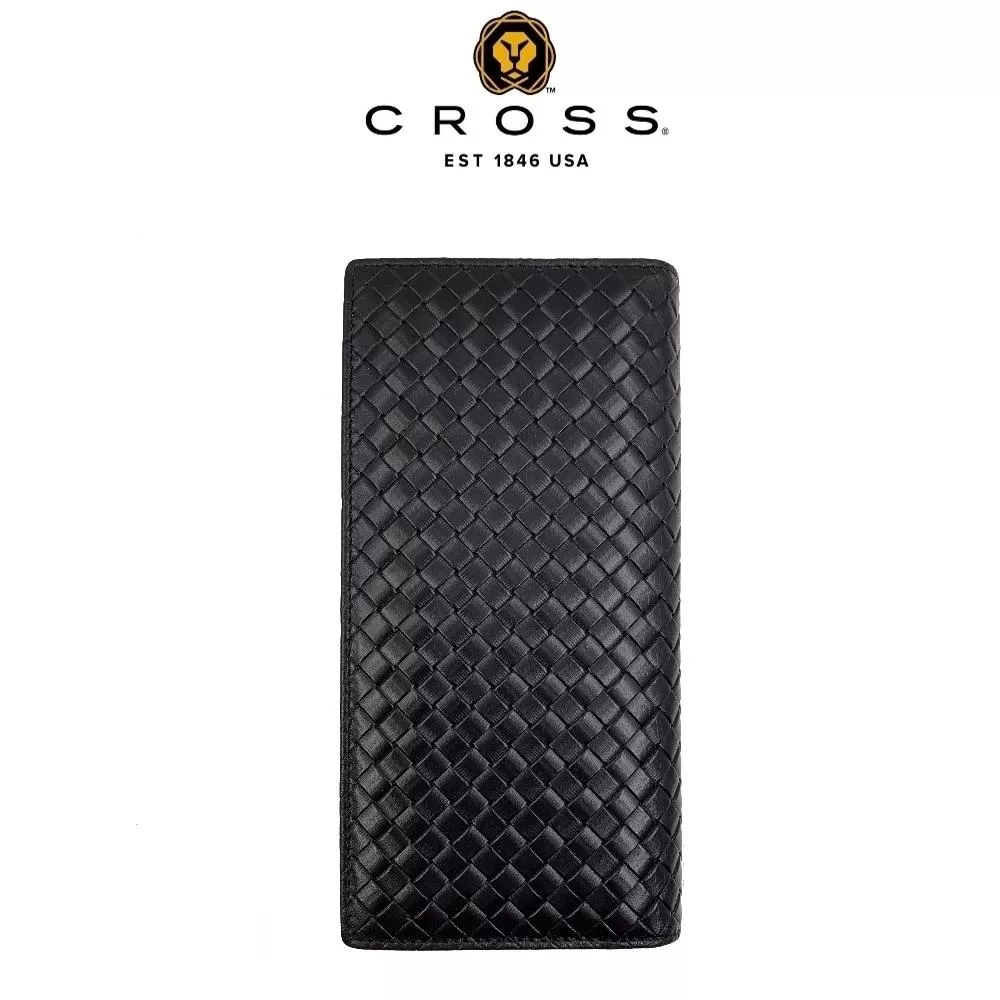【CROSS】限量1折 頂級NAPPA小牛皮編織紋22卡1零錢袋長夾 克勞迪系列 全新專櫃展示品(黑色)