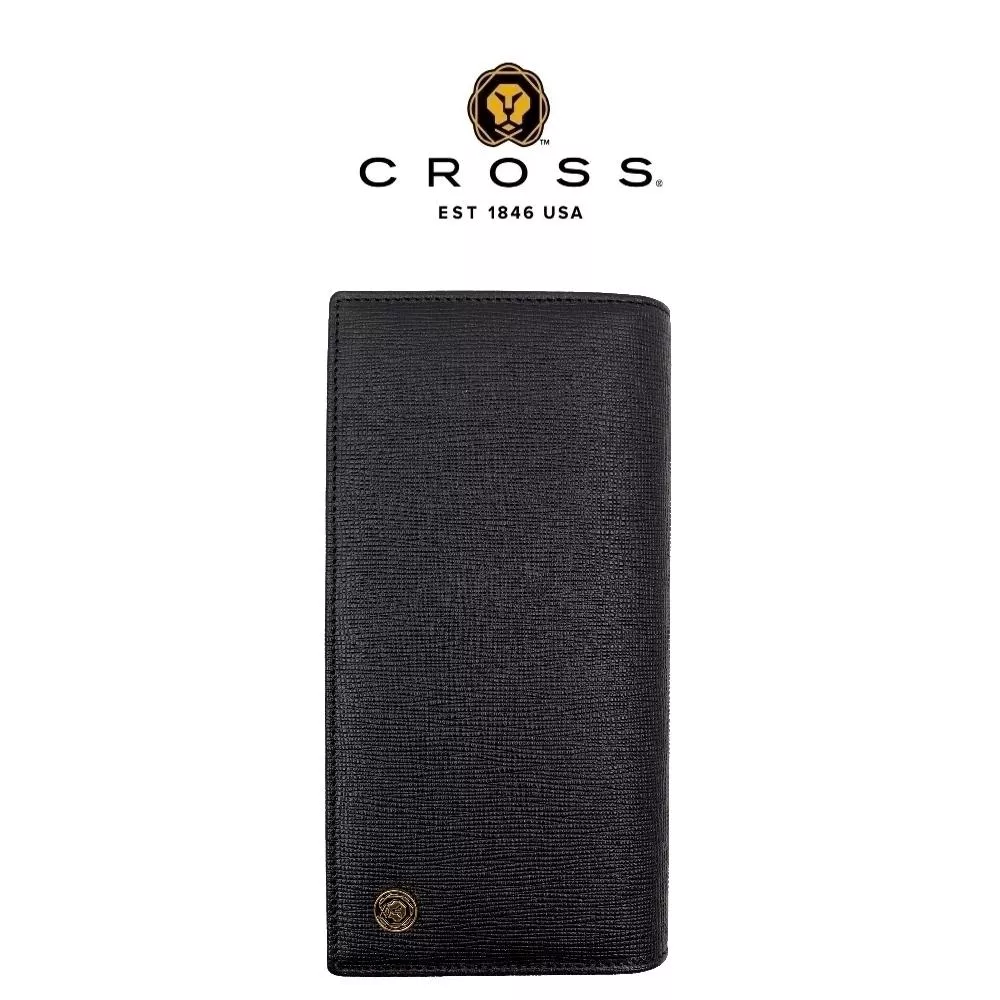 【CROSS】限量1折 頂級NAPPA小牛十字紋面22卡1零錢袋長夾 全新專櫃展示品 (黑色)