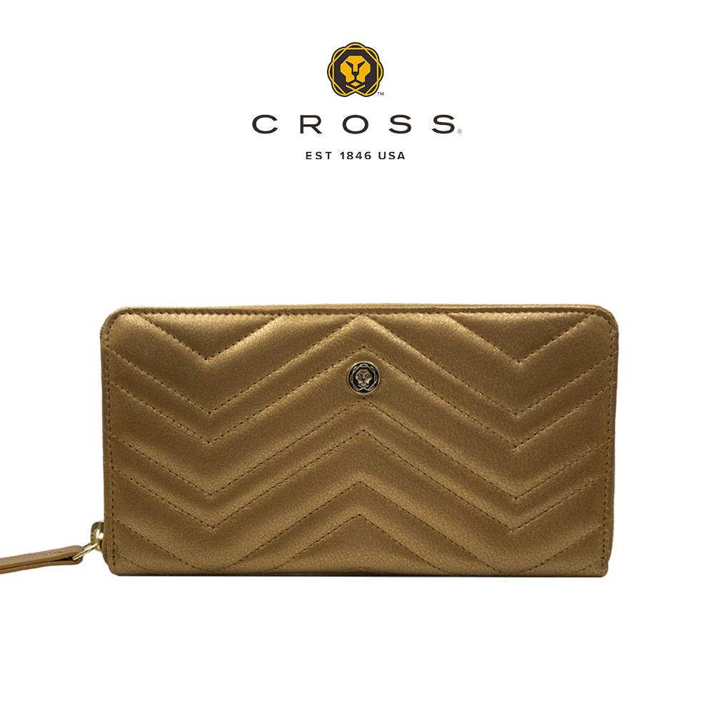 【CROSS】限量1折 頂級NAPPA小牛皮山形紋拉鍊長夾 全新專櫃展示品(發財金)