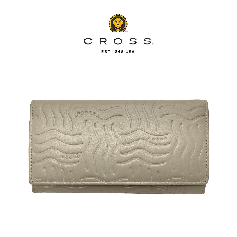 【CROSS】限量1折 頂級NAPPA小牛皮鈕扣長夾 第一夫人系列 全新專櫃展示品(金屬金)
