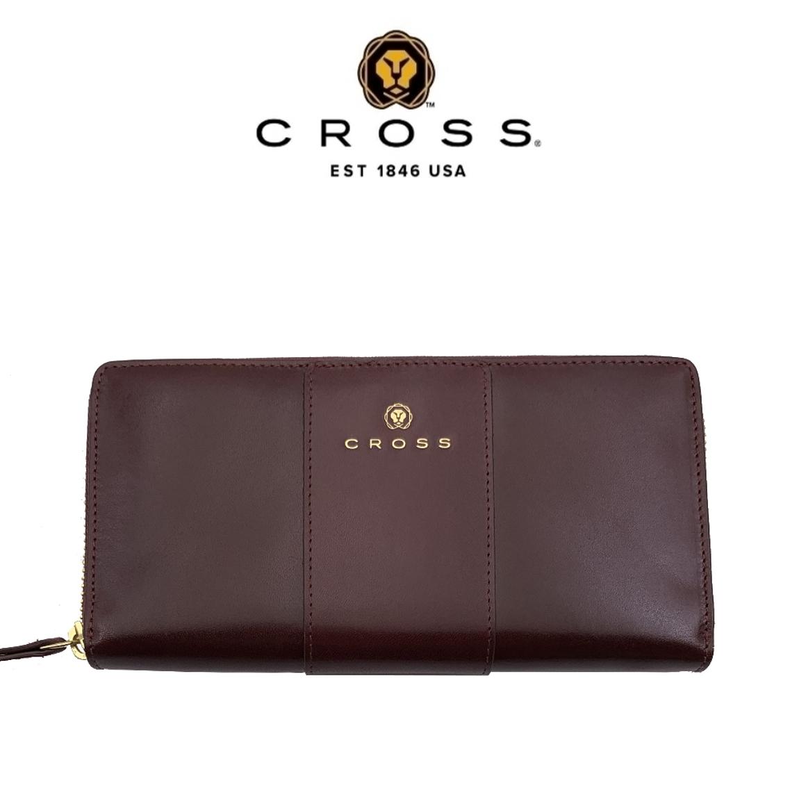 【CROSS】限量1折 頂級NAPPA小牛皮拉鍊長夾 賈姬系列 全新專櫃展示品 (酒紅色)
