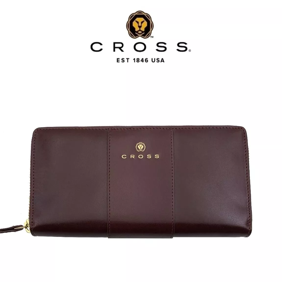 【CROSS】頂級NAPPA小牛皮拉鍊長夾 賈姬系列 (酒紅色)