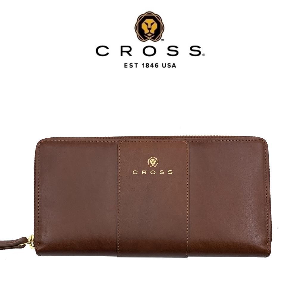 【CROSS】限量1折 頂級NAPPA小牛皮拉鍊長夾 賈姬系列 全新專櫃展示品 (琥珀色)