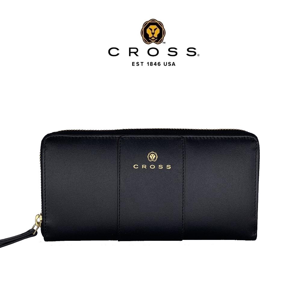 【CROSS】限量1折 頂級NAPPA小牛皮拉鍊長夾 賈姬系列 全新專櫃展示品 (黑色)