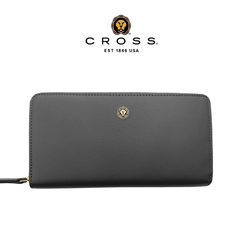 【CROSS】限量1折 頂級NAPPA小牛皮拉鍊長夾 維納斯系列 全新專櫃展示品 (大象灰)
