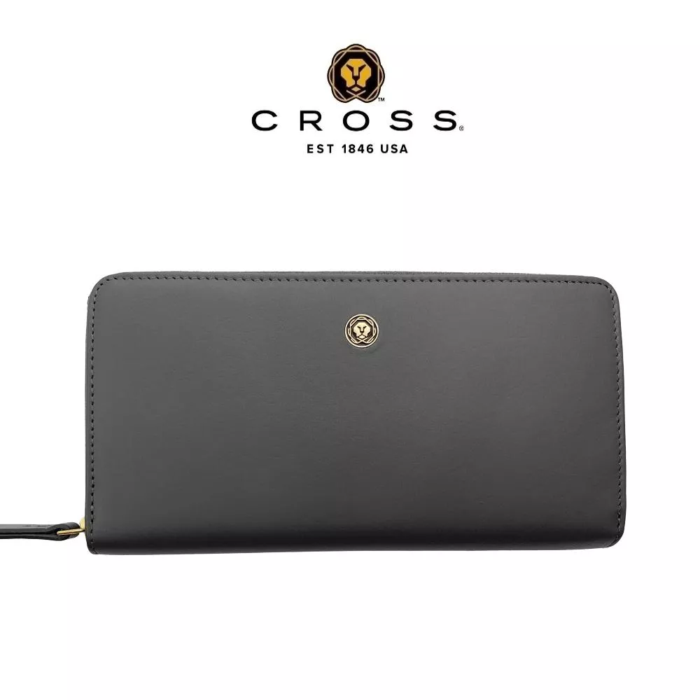 【CROSS】限量1折 頂級NAPPA小牛皮拉鍊長夾 維納斯系列 全新專櫃展示品 (大象灰)