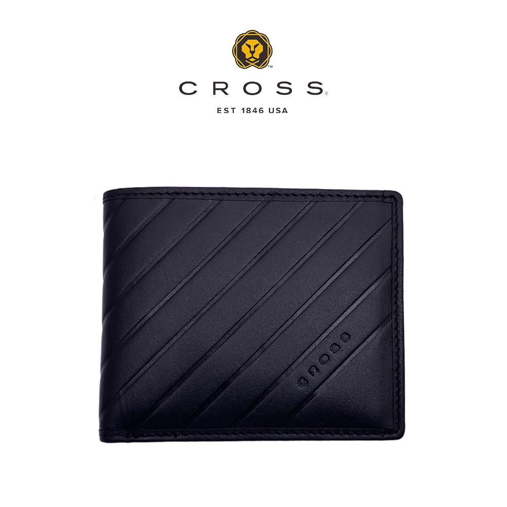 【CROSS】限量2折 頂級NAPPA小牛皮斜紋素面8卡男用短夾 尚恩系列 全新專櫃展示品 (黑色)